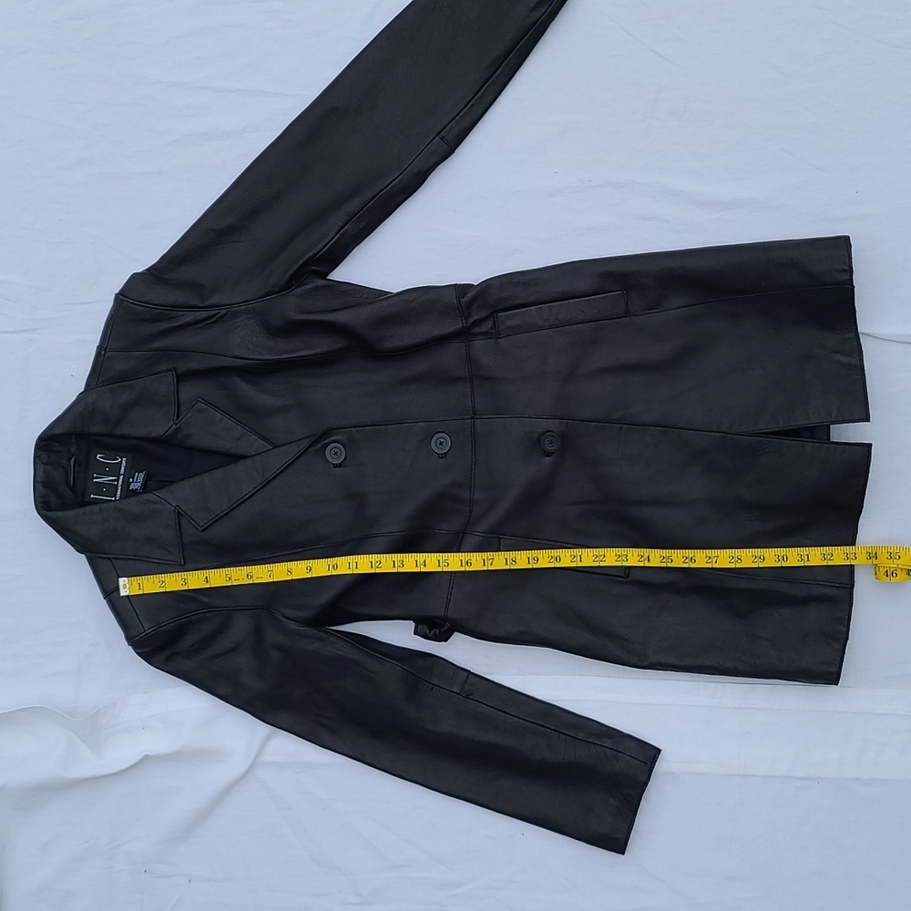 Black Leather trench coat I.N.C. medium - Picture 3 of 7
